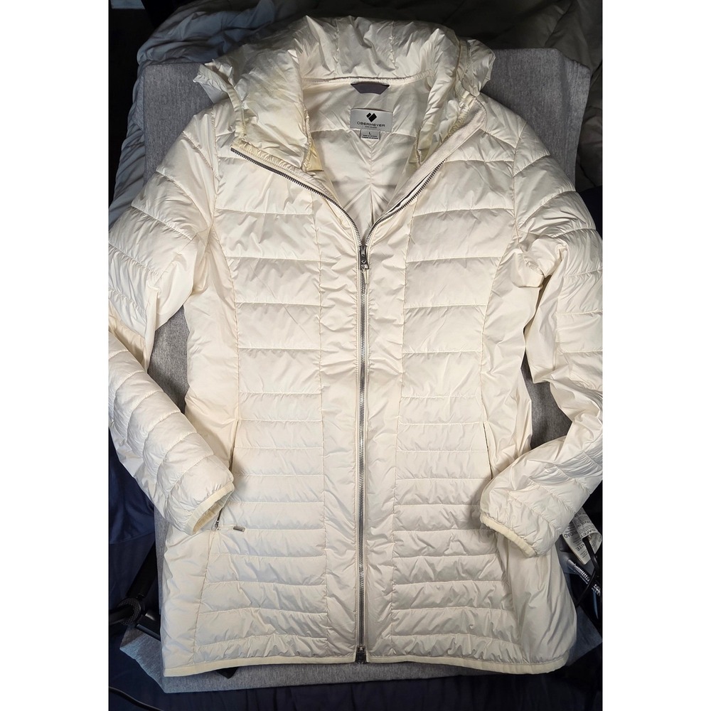 Obermeyer Aspen Colorado Womens Off White Hooded Puffer Jacket Coat Large